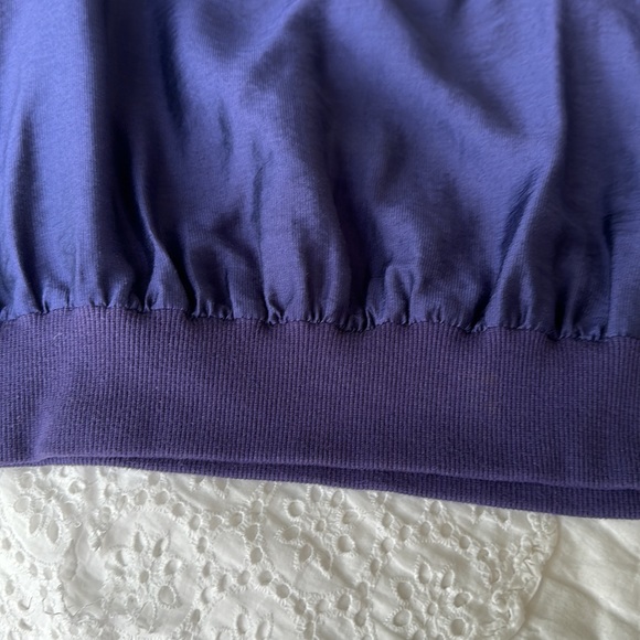 BCBG Blue Shimmer Top with Embroidered Design & Ruffled Sleeves - Picture 8 of 9